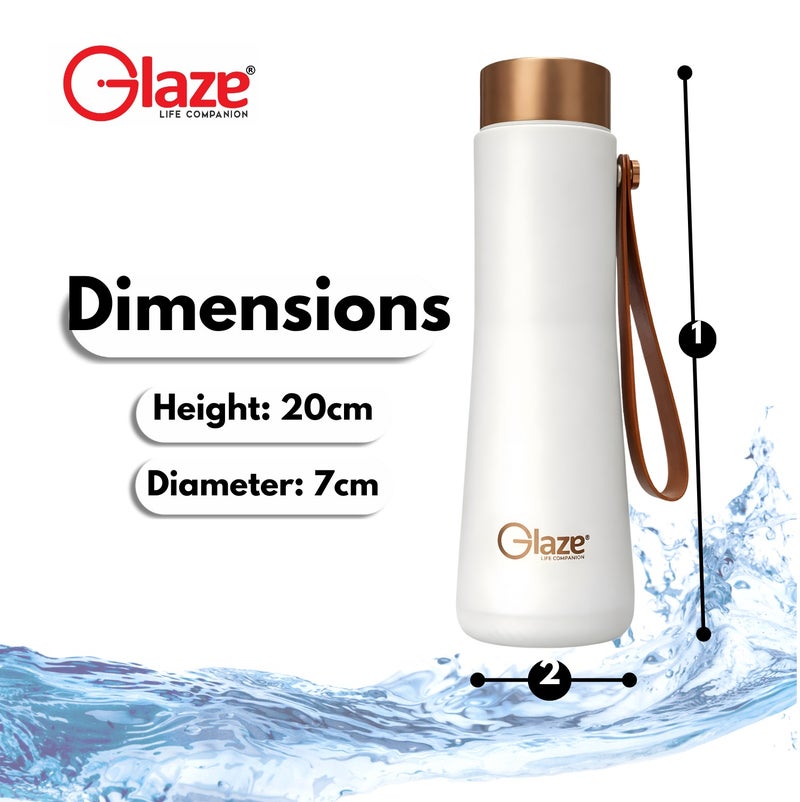 جليز زجاجة ماء مصنوعة من الفولاذ المقاوم للصدأ 304، معزولة بتفريغ الهواء، مانعة للتسرب، سعة 400 مل، لون أبيض - Image 3